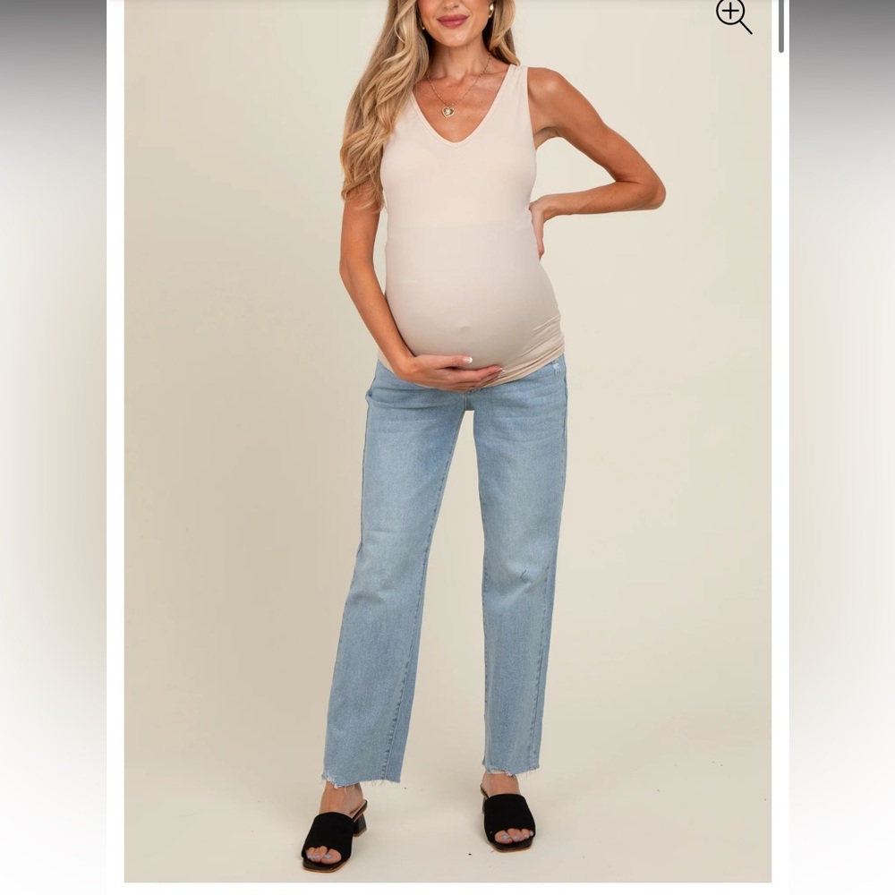 Light Blue Raw Hem Straight Leg Maternity Jeans